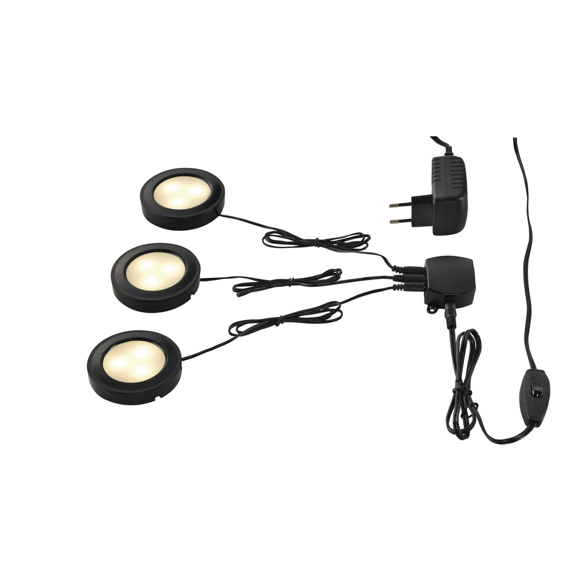 SLV 115950 UTIX SET, набор из 3х светильников (накл/встр) с LED по 2.2Вт (8.2Вт), 3000K, 3x150lm, с БП, черный
