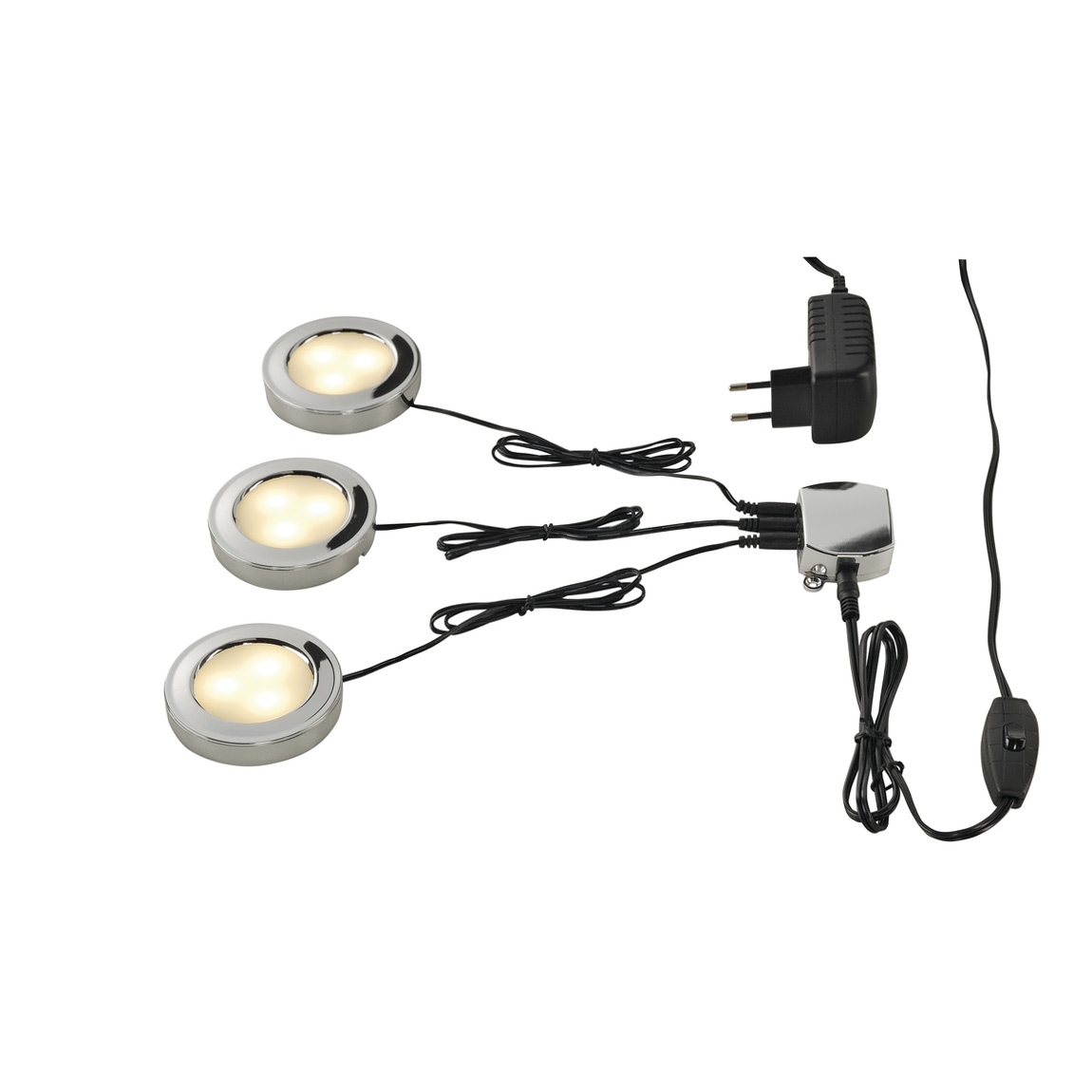 SLV 115952 UTIX SET, набор из 3х светильников (накл/встр) с LED по 2.2Вт (8.2Вт), 3000K, 3x150lm, с БП, хром